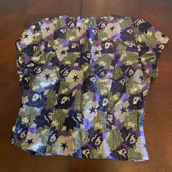 Vtg Petite Principles Floral Metallic Blouse Short Sleeves Button-Up  Size S - Picture 6 of 12